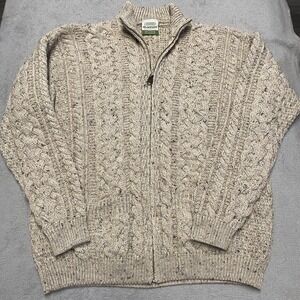Shannon Woolen Mills Mens Large Beige Speckled Zip Cardigan Knit Ireland